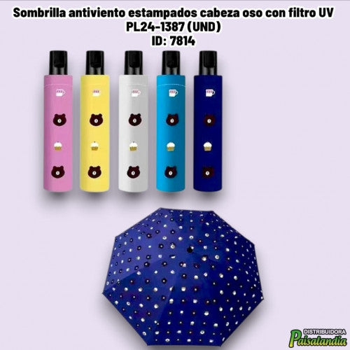 Sombrilla antiviento estampados cabeza oso con filtro UV PL24-1387 (UND)