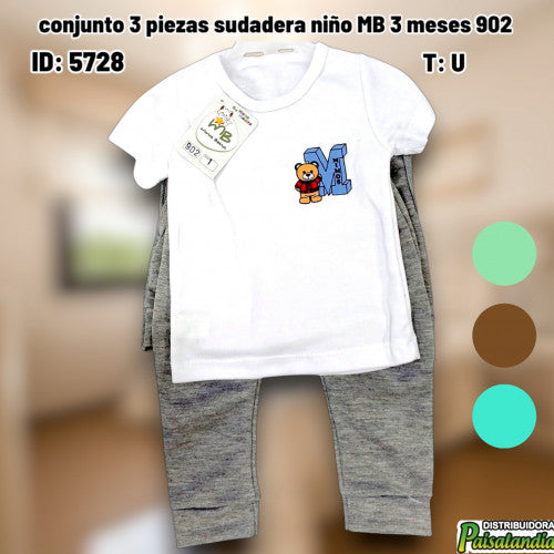 conjunto 3 piezas sudadera niño MB 3 meses 902 (UND)