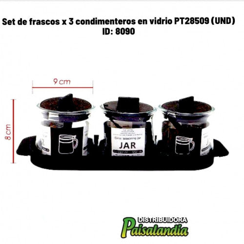 Set de frascos x 3 condimenteros en vidrio PT28509 (UND)
