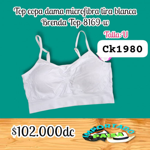 Top copa dama microfibra tira blanco Brenda TOP-8169-W