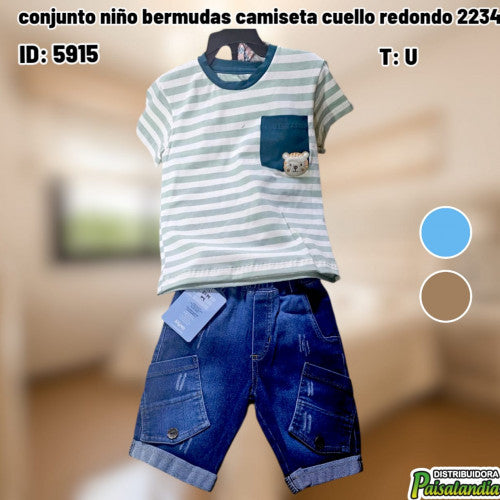 conjunto niño bermudas camiseta cuello redondo 2234 (UND)