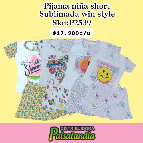 Pijama niña short sublimada win style kids (UND)