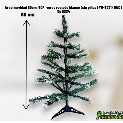 Árbol navidad 60cm, 50P, verde rociado blanco (sin piñas) YG-5331 (UND)