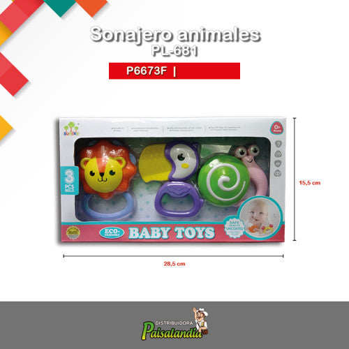 Sonajero animales x3 pcs en caja PL-681 (UND)