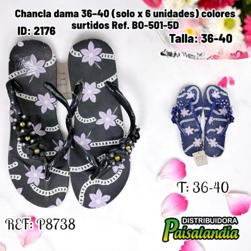 Chancla dama 36-40 colores surtidos Ref. BO-501-5D (SOLO VENTA X 6 UNIDADES)