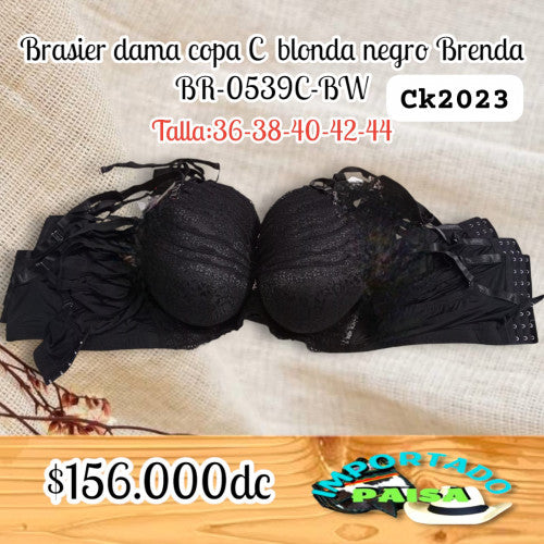 Brasier dama Brenda negro copa C 5 broches BR-0539C-BW