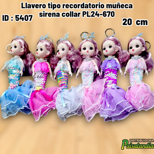 Llavero tipo recordatorio muñeca sirena collar PL24-670 (UND)