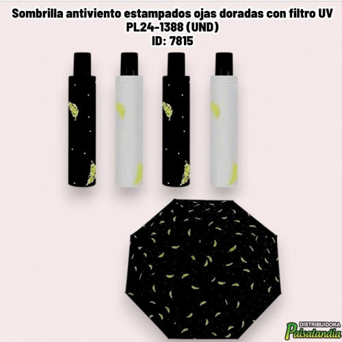 Sombrilla antiviento estampados ojas doradas con filtro UV PL24-1388 (UND)