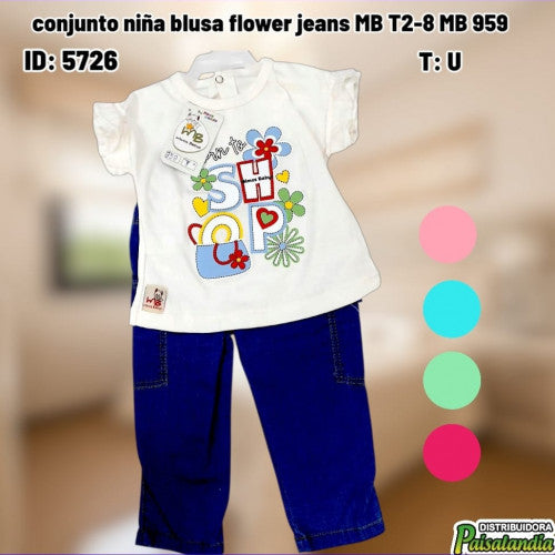 Conjunto niña blusa flower jeans MB T2-8 MB 959 (UND)