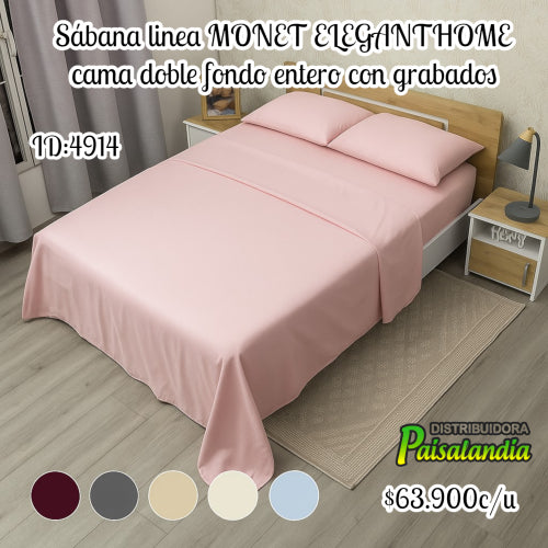 Sábana linea MONET ELEGANTHOME cama doble fondo entero con grabados colores surtidos