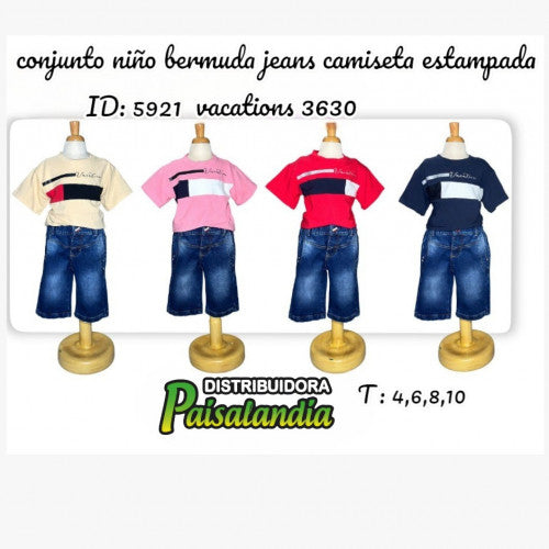 conjunto niño bermuda jeans camiseta estampada vacations 3630 (UND)