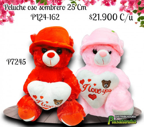 Peluche oso sombrero 25 Cm PL24-162