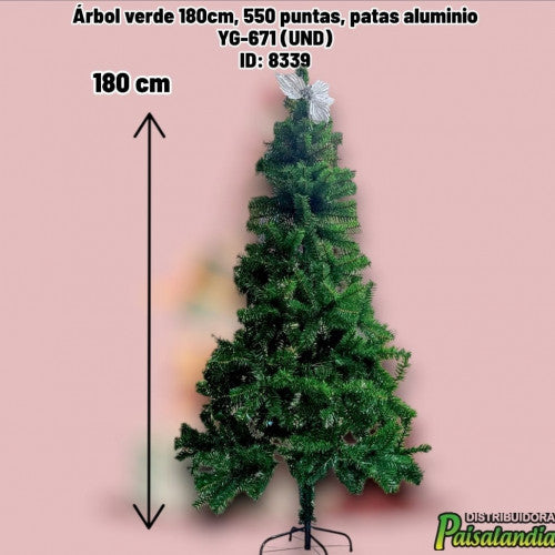 Árbol verde 180cm, 550 puntas, patas aluminio YG-671 (UND)