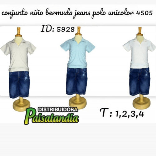 conjunto niño bermuda jeans polo unicolor 4505 (UND)