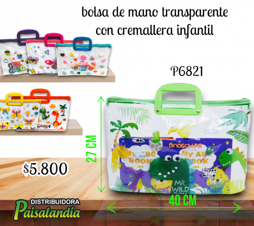 Bolsa de mano transparente con cremallera motivos infantil (UND)