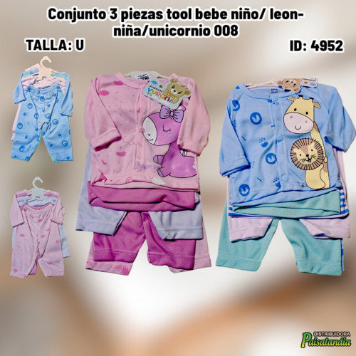 Conjunto 3 piezas tool bebe niño/ leon-niña/unicornio 008 (UND)