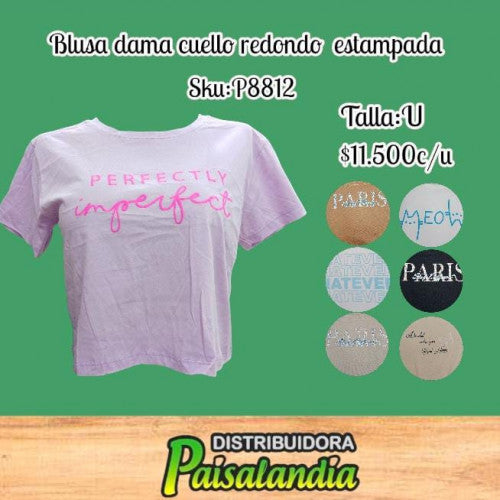 Blusa cuello redondo estampada (UND)