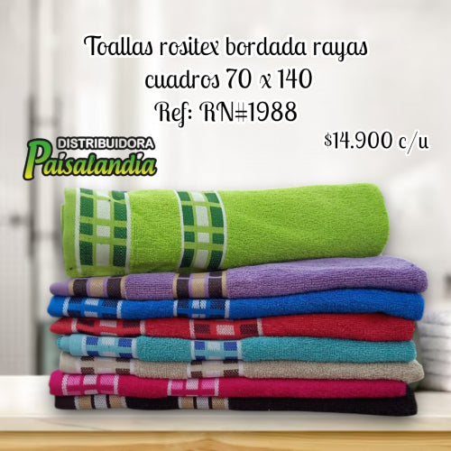 Toallas rositex bordada rayas cuadros 70 x 140 1988 (UND)