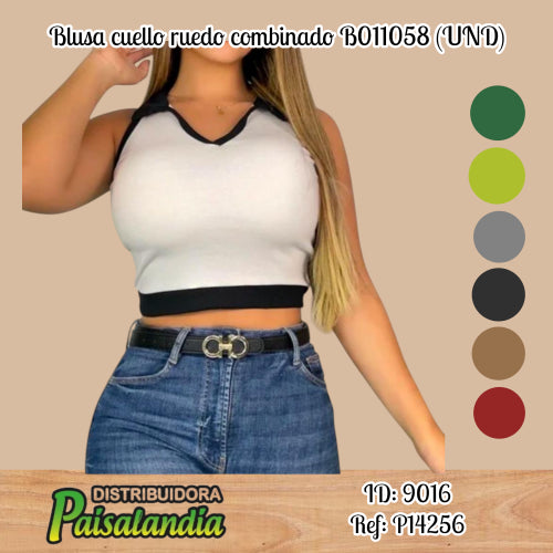 Blusa cuello ruedo combinado B011058 (UND)