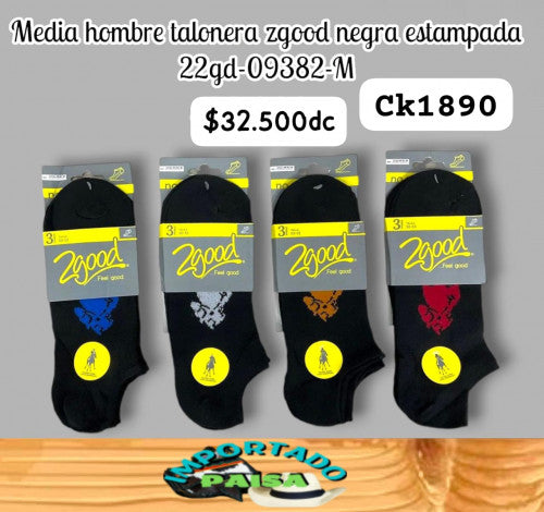 Media talonera hombre Zgood negra estampada 22GD-09382-M