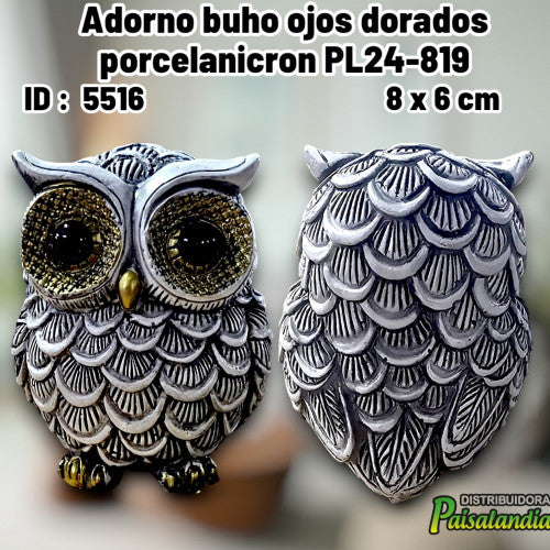 Adorno buho ojos dorados porcelanicron PL24-819 (UND)