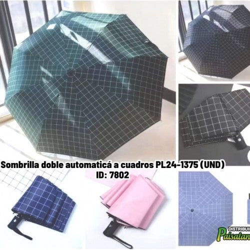 Sombrilla doble automaticá a cuadros PL24-1375 (UND)