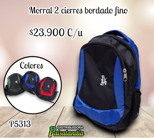 Morral 2 cierres bordado fino colores surtidos (UND)