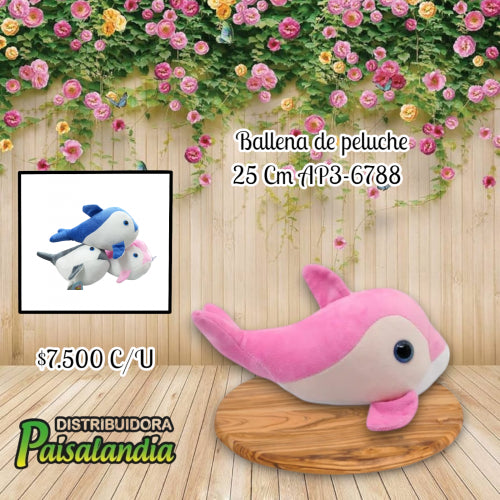 Peluche ballena 25 cm colores surtidos AP3-6788 (UND)