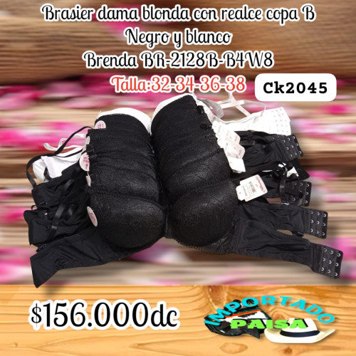 Brasier dama con realce blanco y negro blonda copa B BR-2128B-B4W8