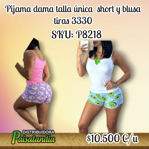 Pijama dama talla unica short y blusa tiras 3330