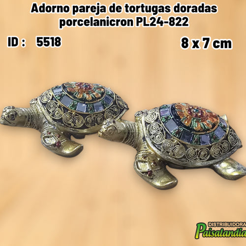 Adorno pareja de tortugas doradas porcelanicron PL24-822 (UND)
