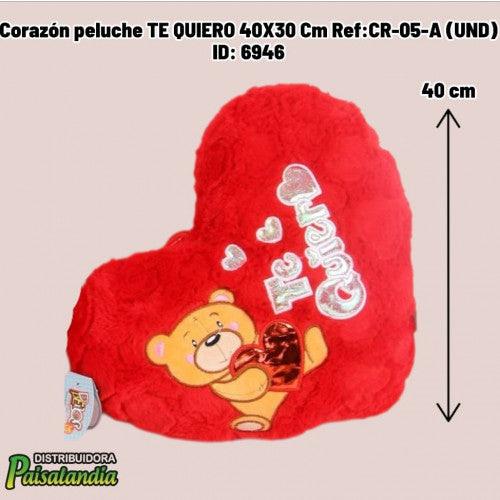 Corazón peluche TE QUIERO 40X30 Cm Ref:CR-05-A (UND)
