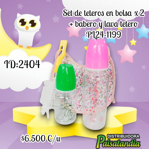 Set teteros bolsa x2 + babero + lava tetero (UND)