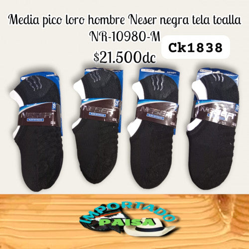 Media picoloro hombre Neser negra tela toalla N10980-M (DC)
