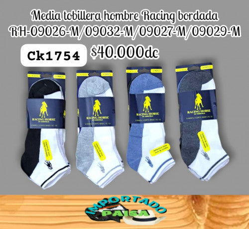 Media tobillera hombre Racing bordada RH-09032-M/09027-M/09029-M