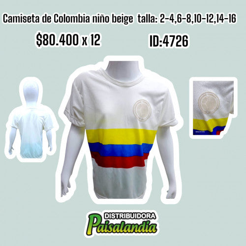 Camiseta de colombia niño beige (DC)