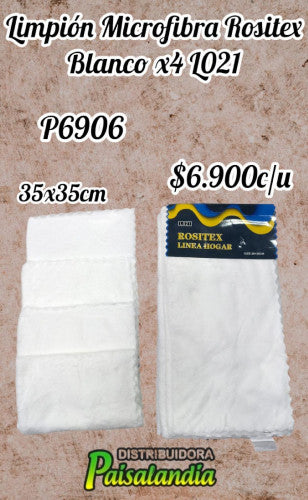 Limpión microfibra Rositex blanco x4 unid. 35x35 cm L021 (UND)