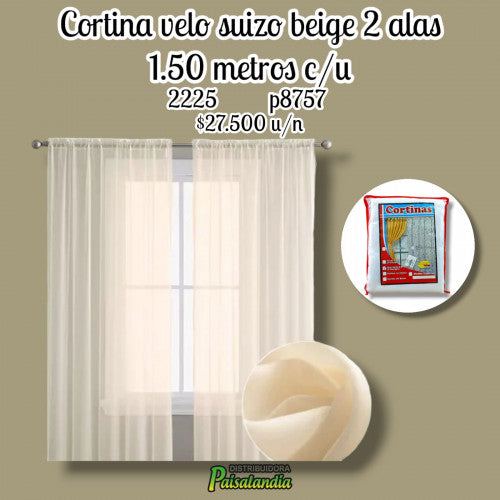 Cortina velo suizo beige 2 alas 1.50 m c/u (UND)