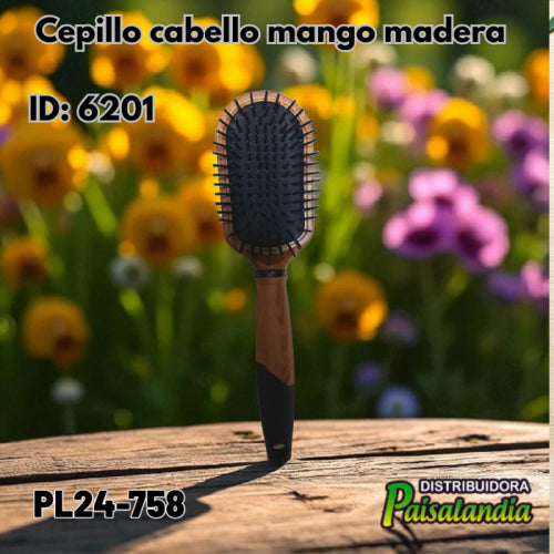 Cepillo cabello mango madera PL24-758 24x7 cm (UND)