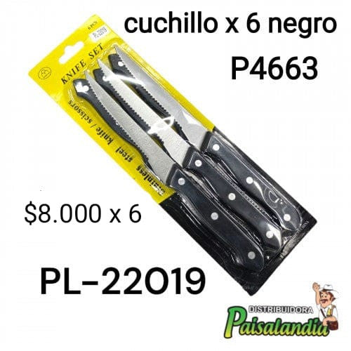 Cuchillo x6 mango negro empacado PL-22019 (UND)