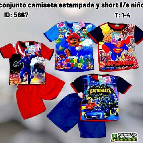 conjunto camiseta estampada y short f/e niño (DC)