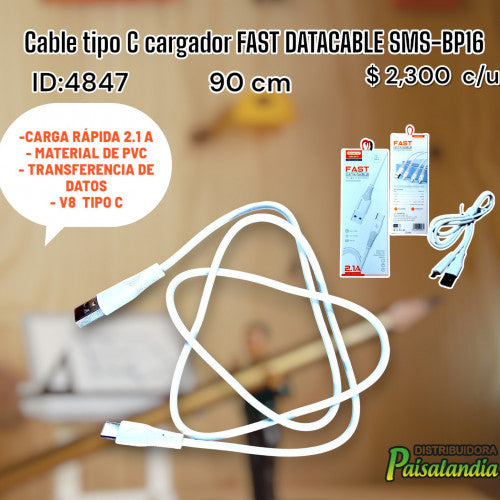 Cable tipo C cargador FAST DATACABLE SMS-BP16 (UND)