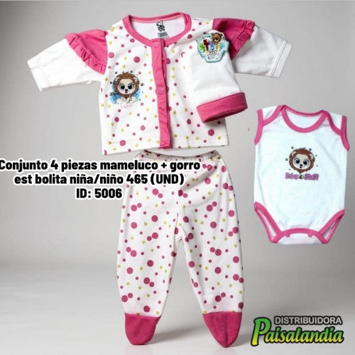 Conjunto 4 piezas mameluco + gorro est bolita niña/niño 465 (UND)