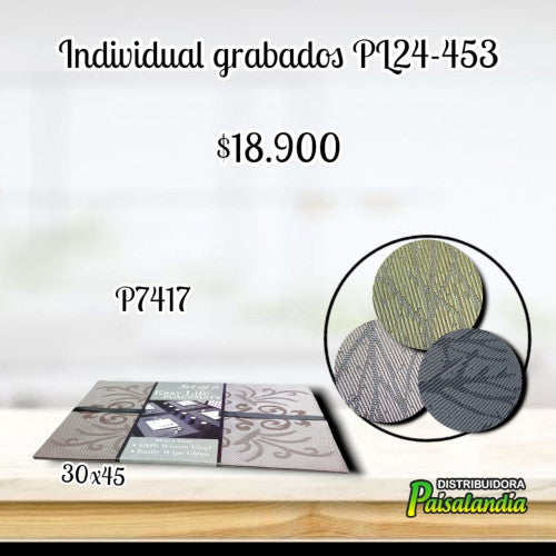 Individual de mesa grabado colores surtidos PL24-453 (UND)