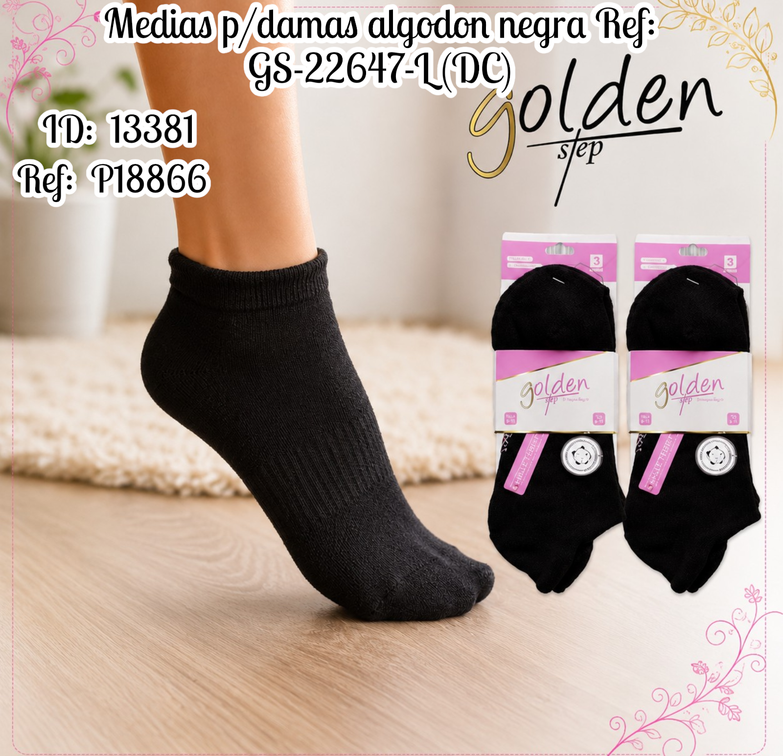 Medias p/damas algodon negra Ref: GS-22647-L (DC)