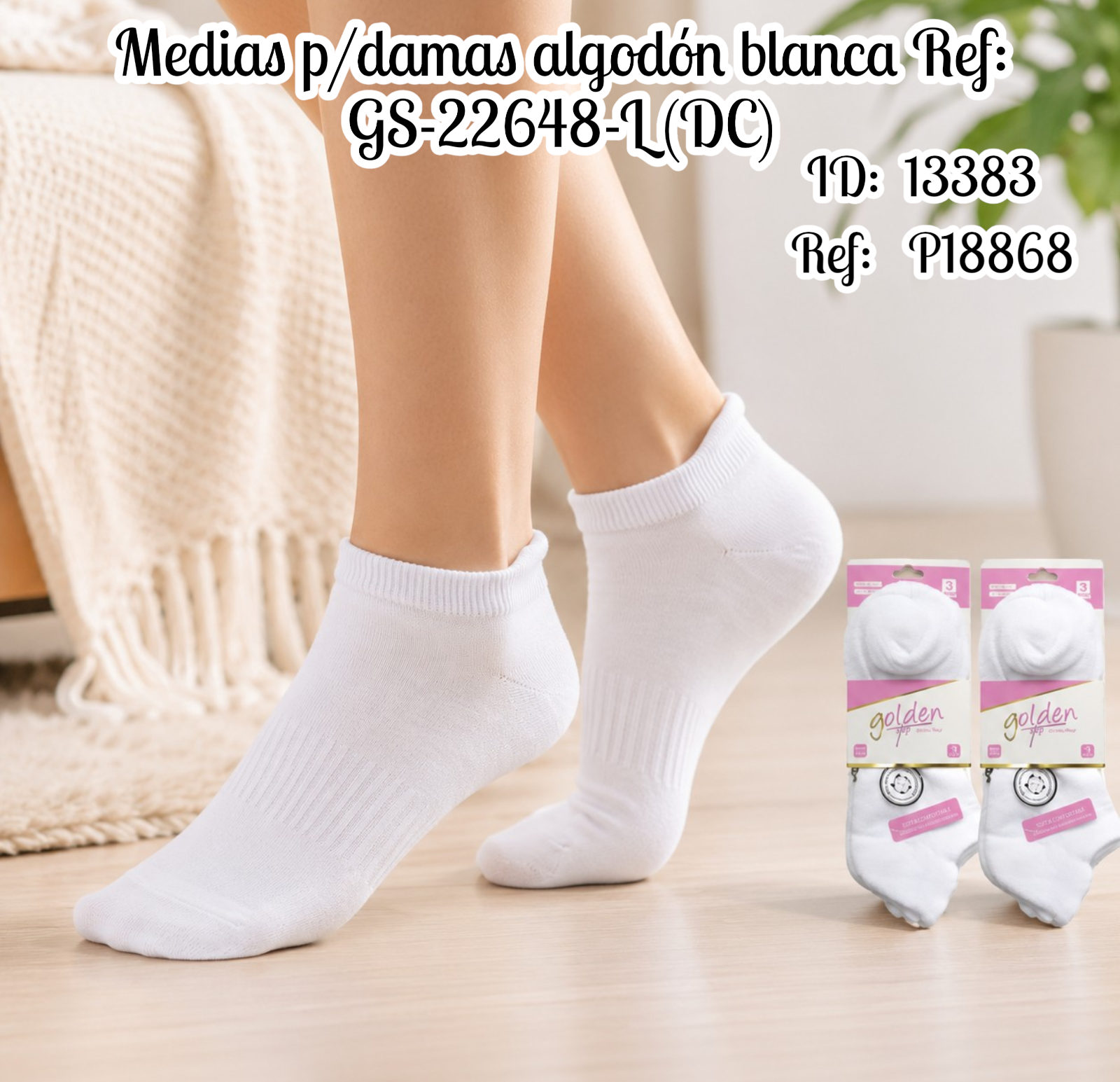 Medias p/damas algodón blanca Ref: GS-22648-L (DC)