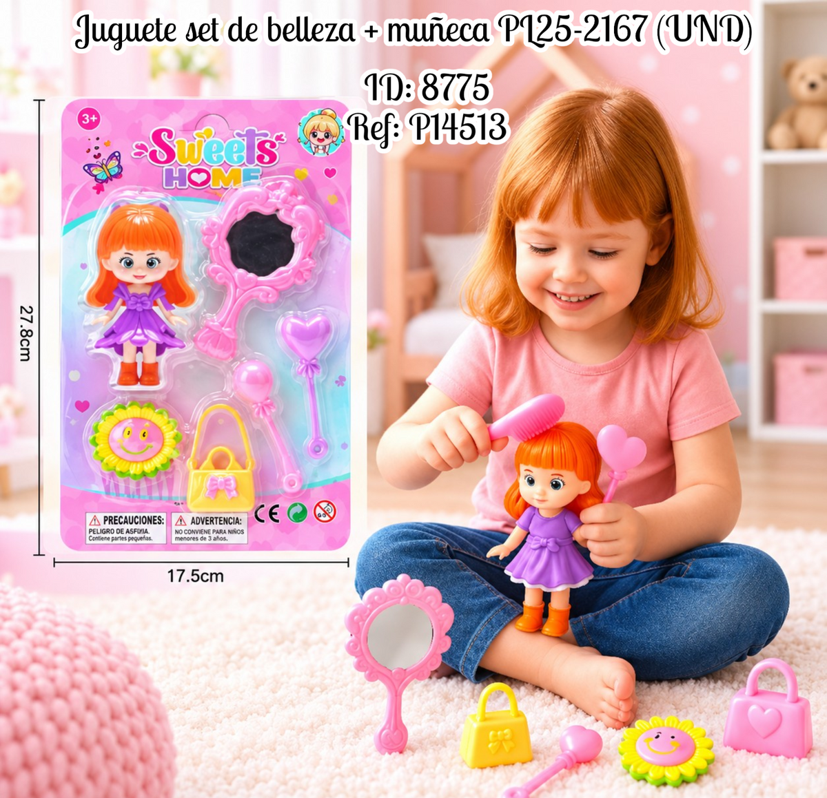 Juguete set de belleza + muñeca al por mayor – Ref. PL25-2167