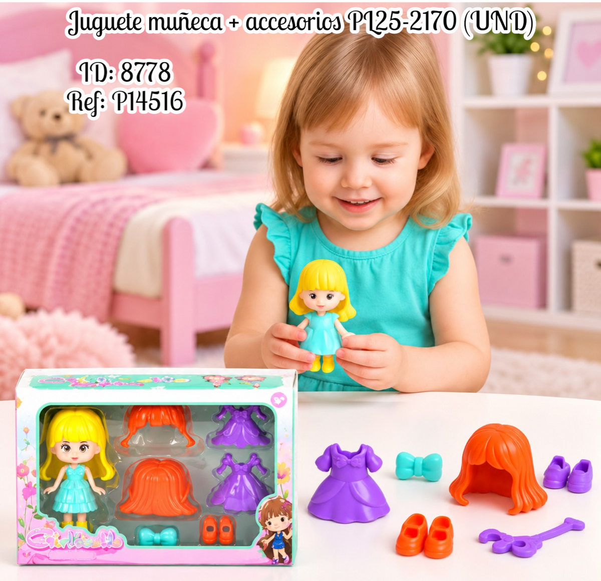 Juguete muñeca + accesorios al por mayor – Ref. PL25-2170
