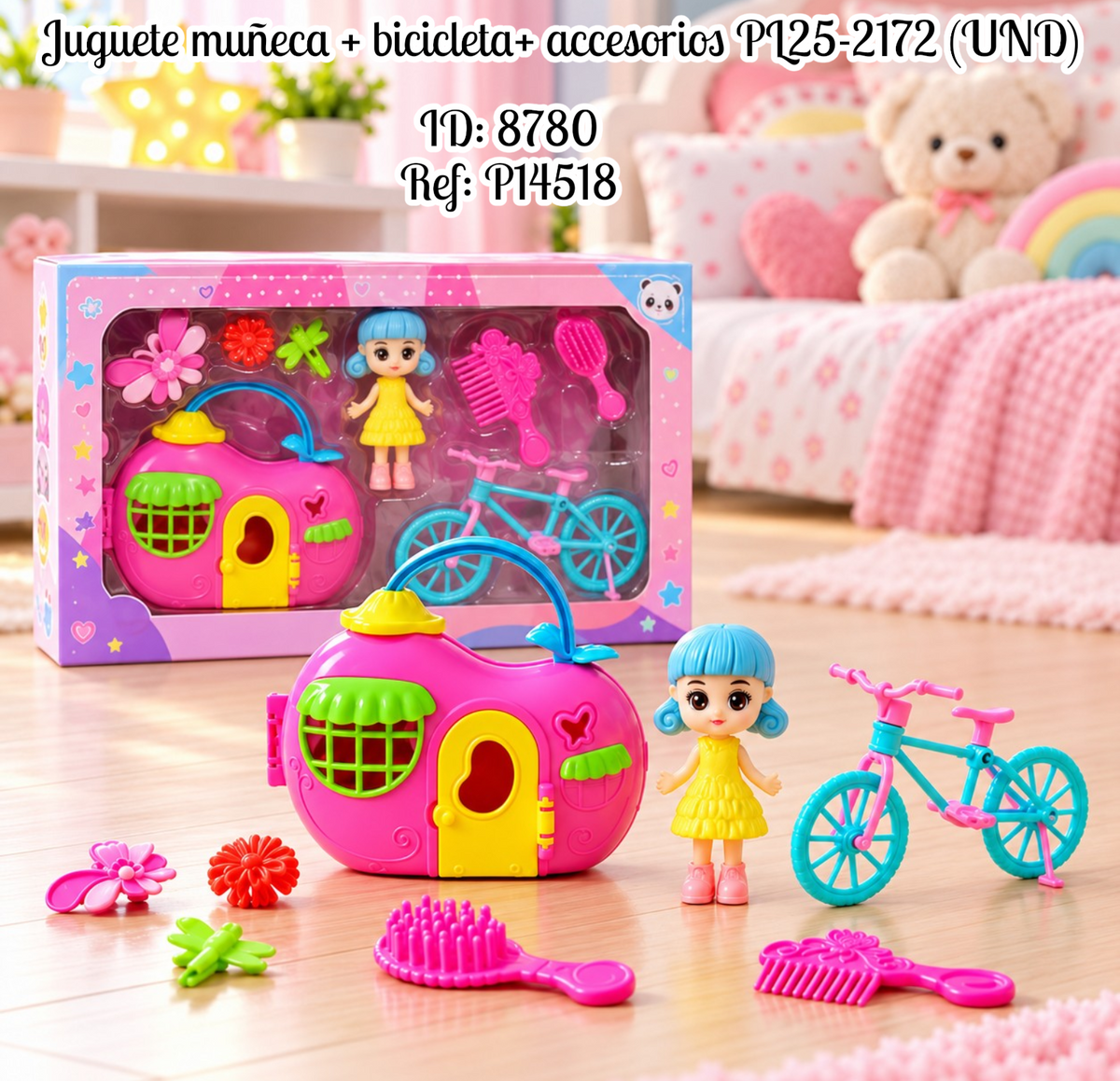 Juguete muñeca + bicicleta+ accesorios PL25-2172 (UND)