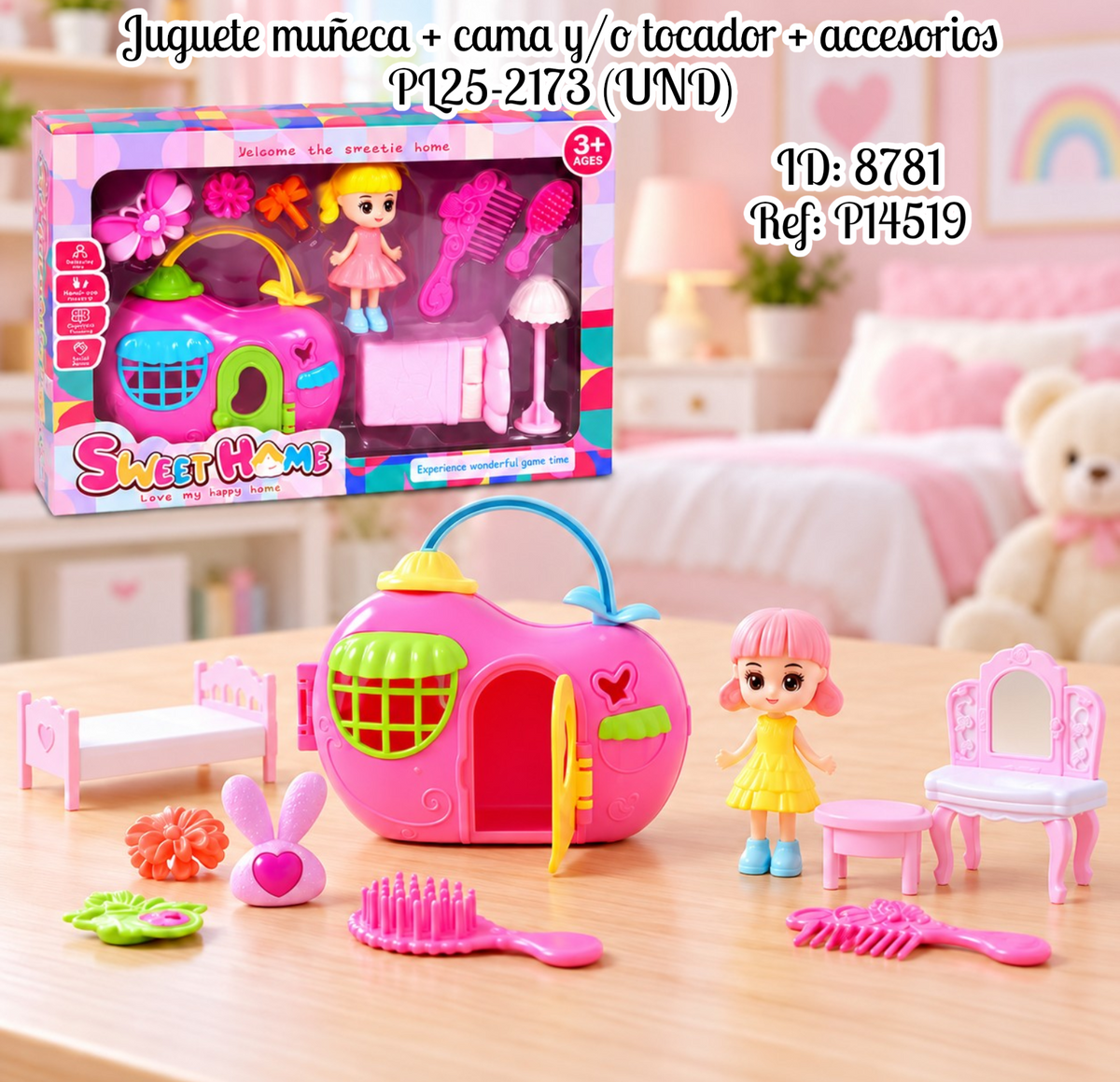 Juguete muñeca + carro + accesorios PL25-2173 (UND)